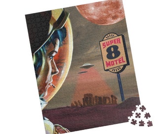 Fuera de este mundo // Rompecabezas de arte original de 500 piezas // Con ovnis, astronautas y arte de collage de fotos vintage