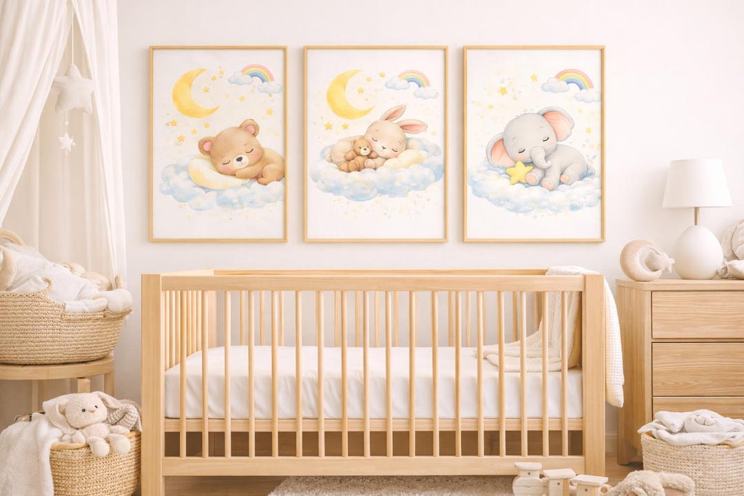 Nursery Wall Art Set of 3 Baby Animal Prints Sleeping Animals Nursery ...