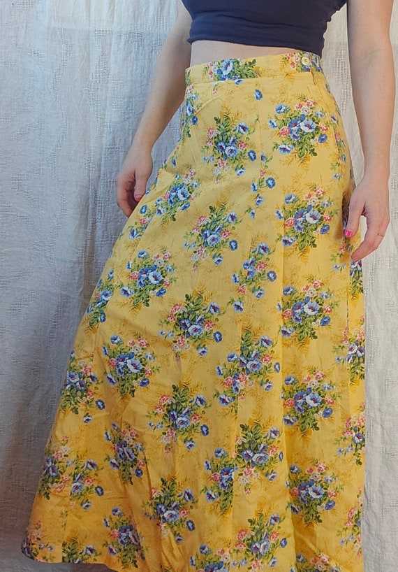 90s yellow floral maxi skirt