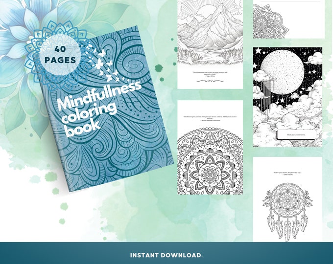Mindfulness Coloring Book, Gift for Mindfulness Practice, Art Therapist Approved, Stress/Anxiety Relief