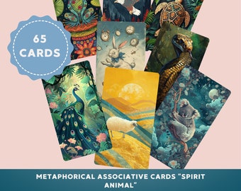 Cartes associatives métaphoriques « Animal spirituel », outil de coaching et de thérapie. PDF + PNG imprimable.