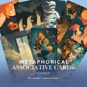 Carte metaforiche fantasma: strumento di autoriflessione e terapia (PNG PDF), sviluppo personale. Narrazione visiva. Mazzo digitale