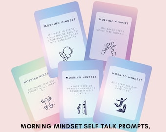Affirmation Cards with prompts “Morning Mindset”. Instant Download PNG+PDF.