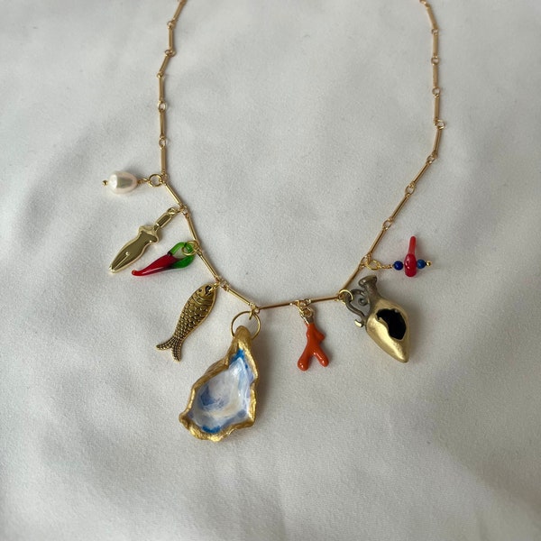 Italian Summer Charm Necklace - Vintage Charm Necklace - Greek Charm Necklace - Mediterranean Charm Necklace