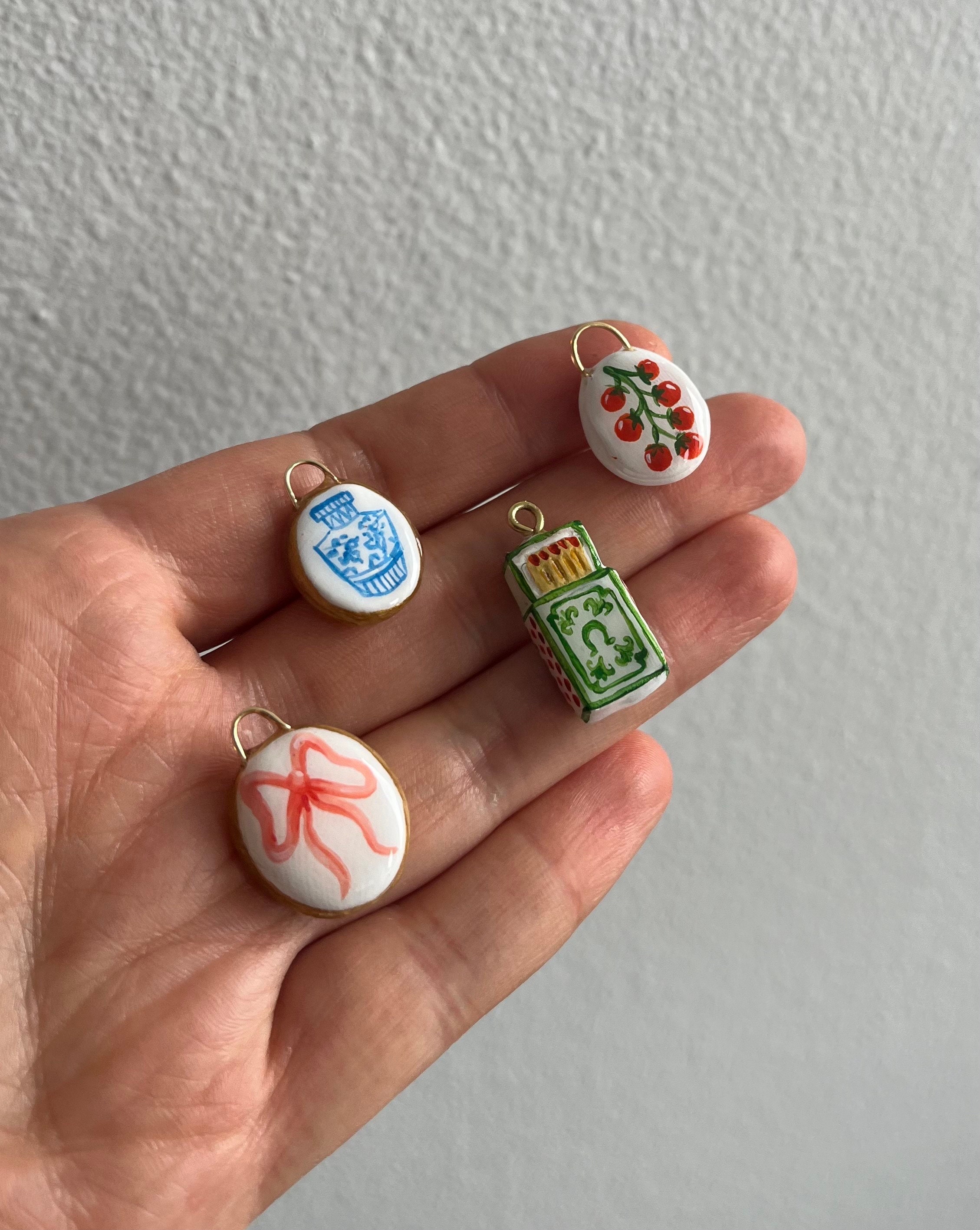Handmade Clay Charms - Clay Pendants - Bow Charm - Matchbox