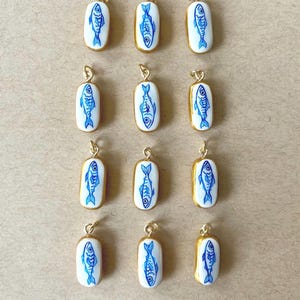 Clay Mackerel Charm Necklace - Lucky Fish Necklace - Sardine Necklace: Handmade Clay Pendant with 18KT Gold Plated or Gold Filled Chain