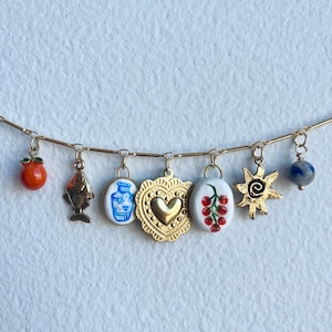 Summer Charm Necklace - Vintage Charm Necklace - Clay Charm Necklace - Handmade Charm Necklace