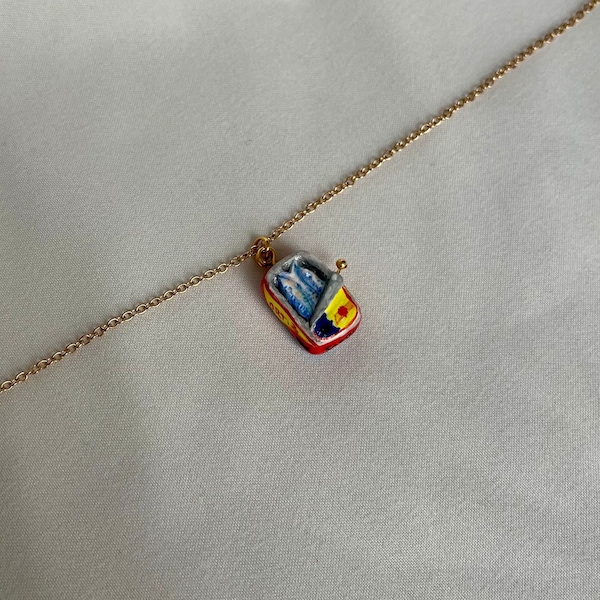 Sardine Necklace - Tinned Fish Charm - Anchovy Necklace - Fish Necklace - Clay Charm Necklace - Fish Pendant