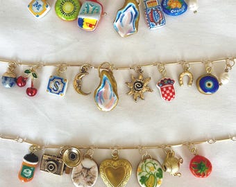 Custom Charm Necklace - Choose Your Own Charms: Handmade Clay Charms, Personalized Jewelry, Gold Plated and Gold Filled Necklace Options