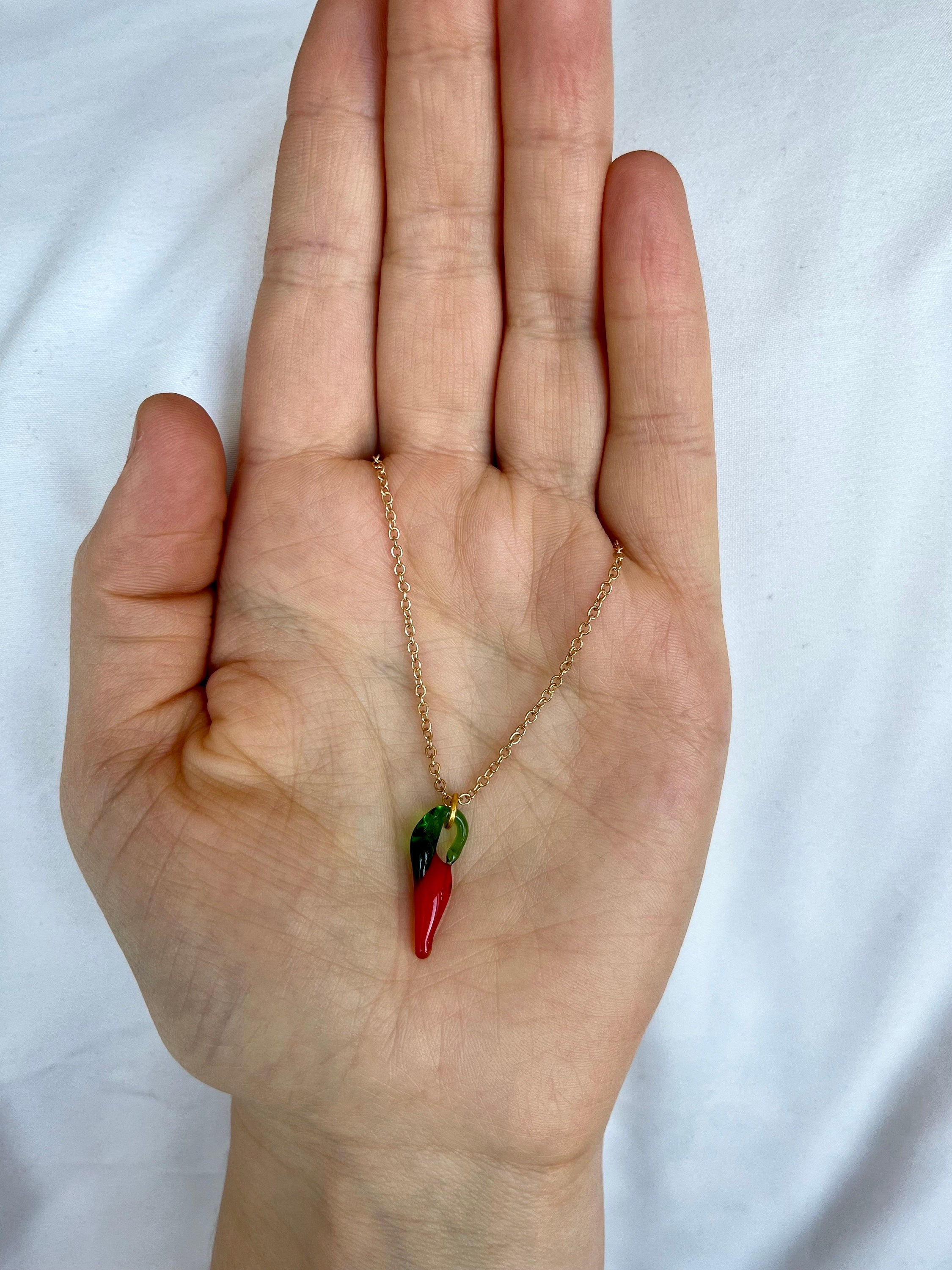 Red Chili Pepper Necklace Good Luck Charm Cornicello Necklace Italian Horn Pendant Necklace