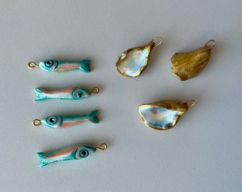 Fish Necklace - Sardine Charm - Anchovy Necklace - Clay Necklace - Carp Fish Necklace - Clay Pendant Necklace - Fish Pendant