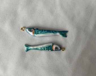 Fish Necklace - Sardine Charm - Anchovy Necklace - Clay Necklace - Carp Fish Necklace - Clay Pendant Necklace - Fish Pendant