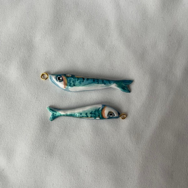 Fish Necklace - Sardine Charm - Anchovy Necklace - Clay Necklace - Carp Fish Necklace - Clay Pendant Necklace - Fish Pendant