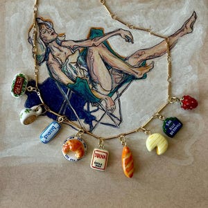 Handmade Paris Charm Necklace: 18KT Gold Plated, Cafe Culture Clay Charms