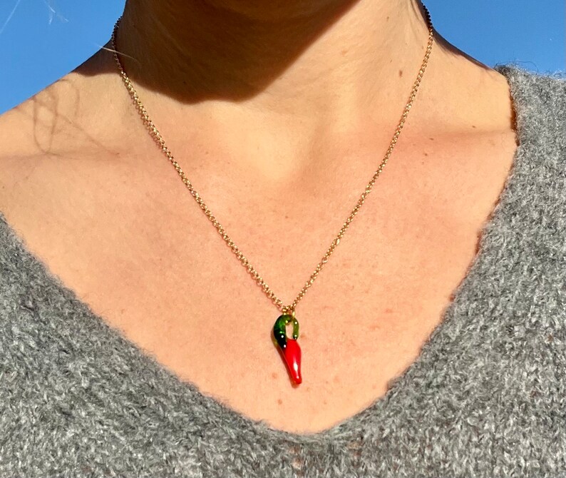 Red Chili Pepper Necklace Good Luck Charm Cornicello Necklace Italian Horn Pendant Necklace