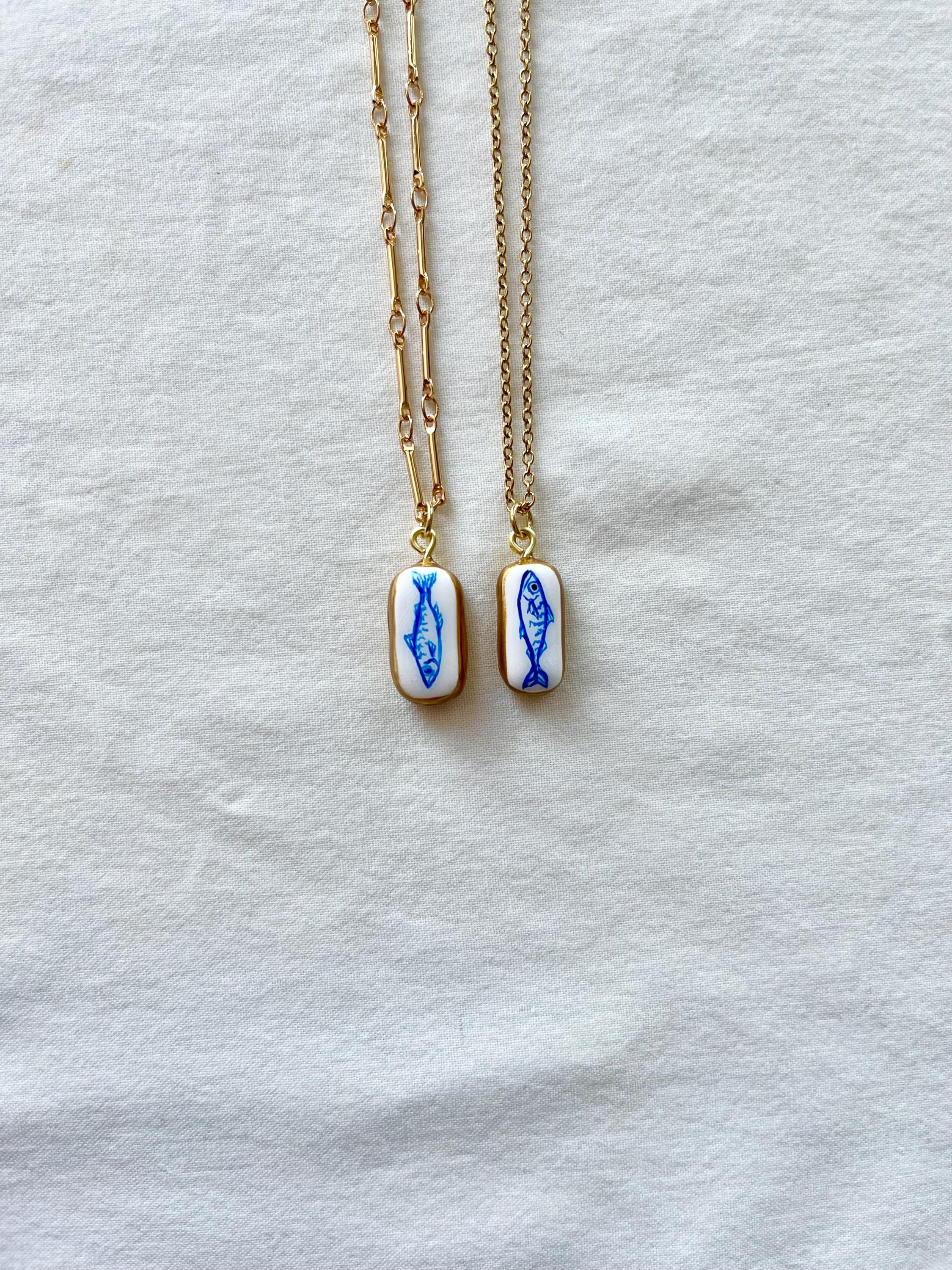 Handmade Mackerel Charm Necklace: Lucky Fish Pendant, 18KT Gold Plated