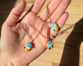 Handmade Sardine Tin Clay Charm Necklace – Gold Plated or Filled Chain