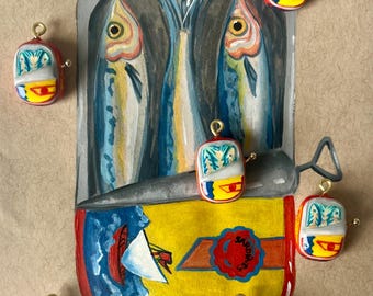 Handmade Sardine Tin Necklace: Clay Tinned Fish Charm with Gold Plated Chain