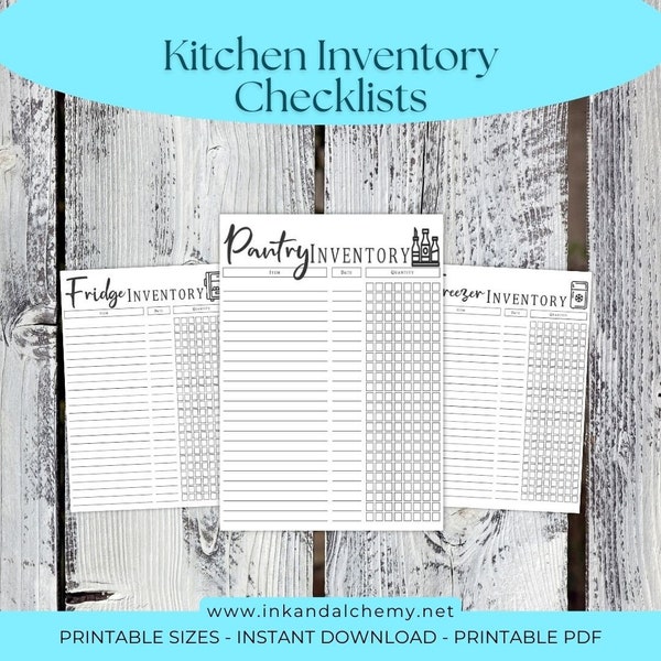 Kitchen Inventory Checklist, Pantry, Fridge, Freezer, Printable PDF, Kitchen Organization