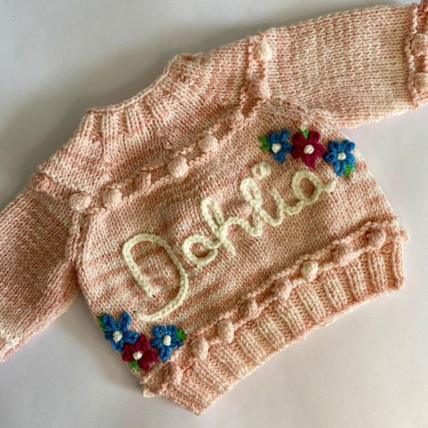 0 - 3 months personalised hand knit cardigan