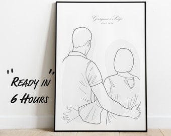 Family Drawing, Couple Line Art, Birthday Gift for Mother in Law, Gift for Boyfriend, Custom Drawing, Couple Portrait