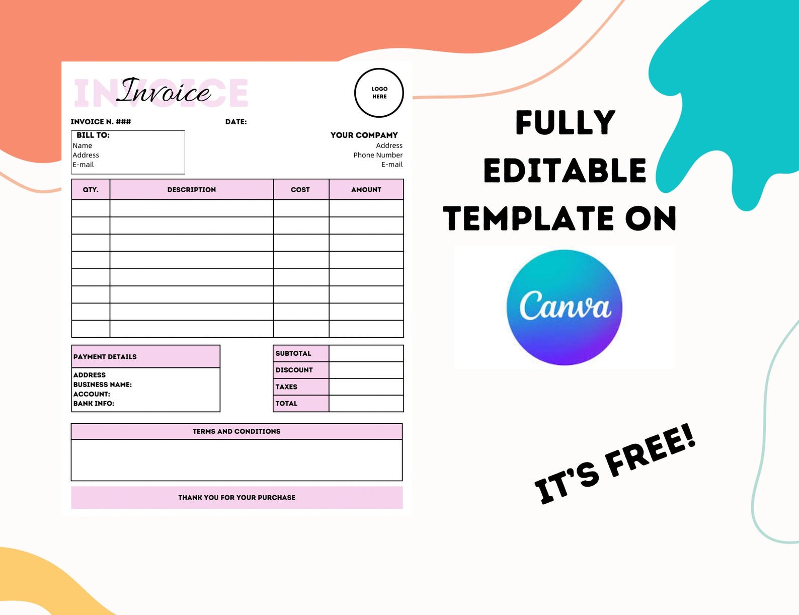 Invoice Template Editable, Small Business Custom Order Form Printable ...