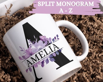 Purple/Lilac flower Split Monogram jpg, png, Floral Name Monogram Clipart, Letter Alphabet Graphic, Commercial Personalized Print on Demand