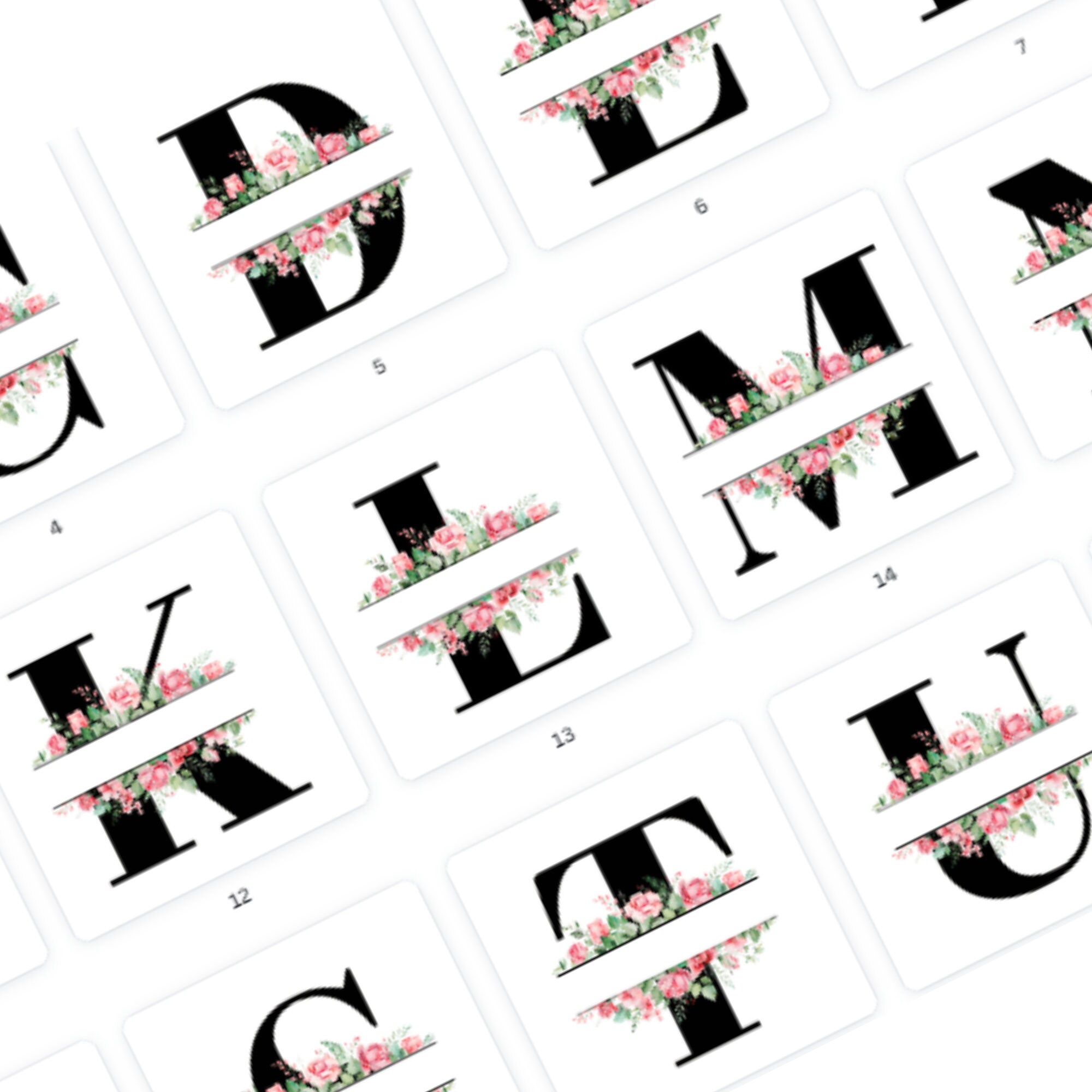 Pink Flower Rose Split Monogram Jpg, Png, Floral Name Monogram Clipart ...