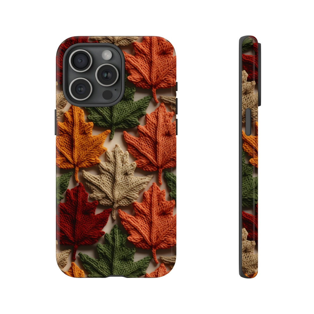 3D Embroidered Fall Leaves Phone Case, Cottagecore Phone Cover, Leaf