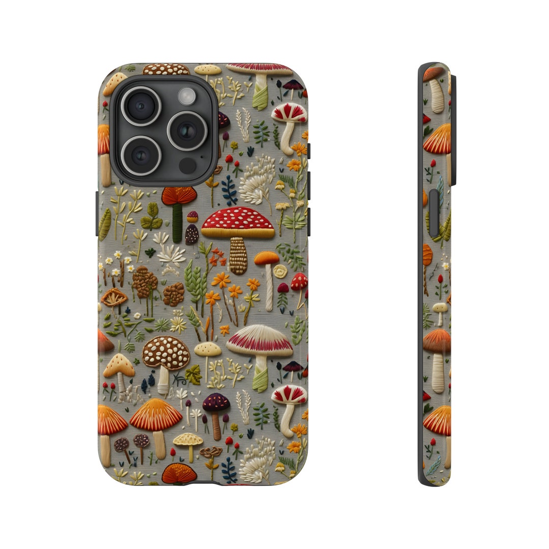 Mushrooms Embroidery Phone Case, Boho Phone Cover, Cute Embroidered
