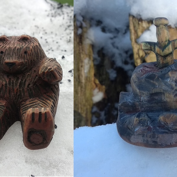 Bär Telefonständer. Handyständer aus Holz. Geschnitzter Handyständer aus Holz.