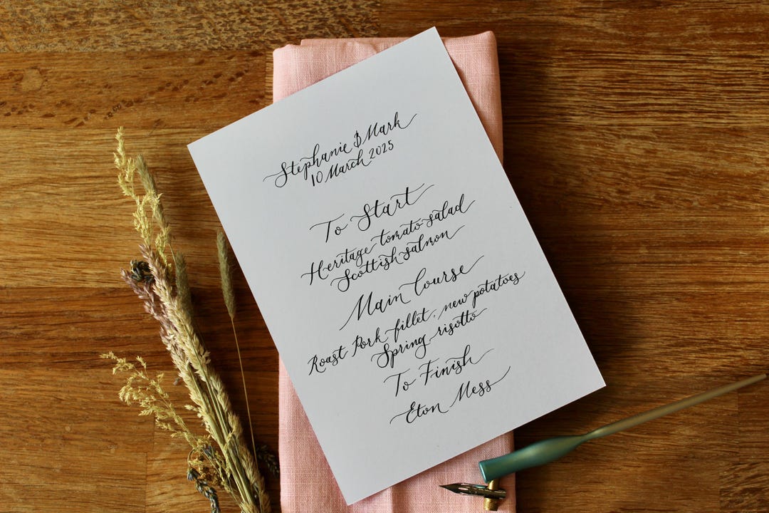 Custom Calligraphy Menu | Handwritten | Gold Ink | Black Ink | Wedding ...