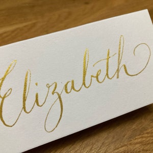 Hand written calligraphy place cards | Wedding name place | Luxury metallic gold ink