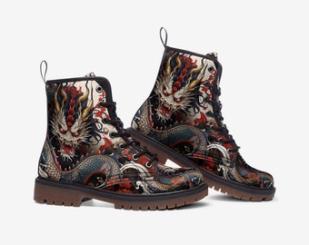 Charge du Dragon Oriental I Bottes en cuir Vegan I 1460 I Art Créatures Mythiques I Punk I Gothique