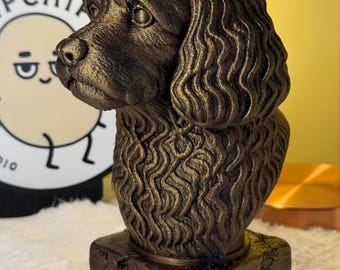 Cavapoo Hundebüste Statue - 3D gedruckte Hundeskulptur im antiken Stil | Dekoratives Wohnkultur Geschenk