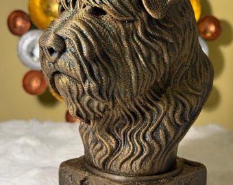 Buste de chien Bouvier des Flandres – Sculpture de chien imprimée en 3D de style antique | Cadeau décoratif pour la maison