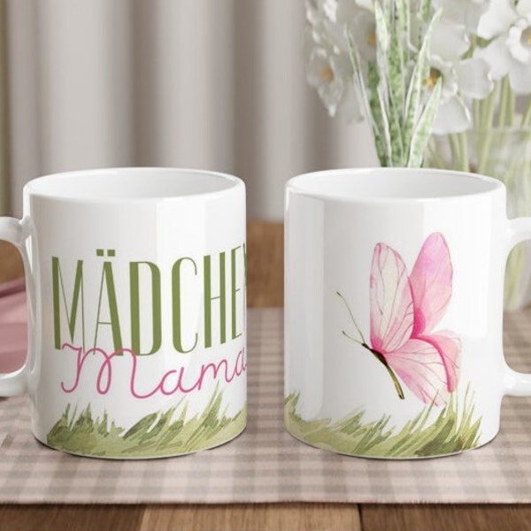 Tasse Mädchenmama 1 mit rosa Schmetterling