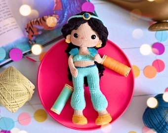Crochet pattern doll Jasmine, ENG, SPA pdf Amigurumi