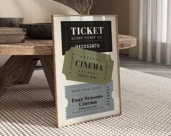 Cinema Tickets Print Theater Ticket Poster Movie Night Print Film Ticket Art Movie Poster Decor Cinema Coupon Poster Digital Retro Print