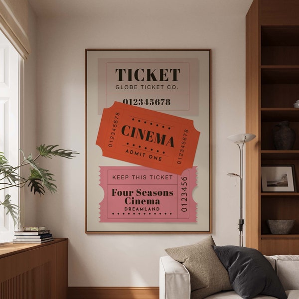 Cinema Tickets Print Theater Ticket Poster Movie Night Print Film Ticket Art Movie Poster Decor Cinema Coupon Poster Digital Retro Print