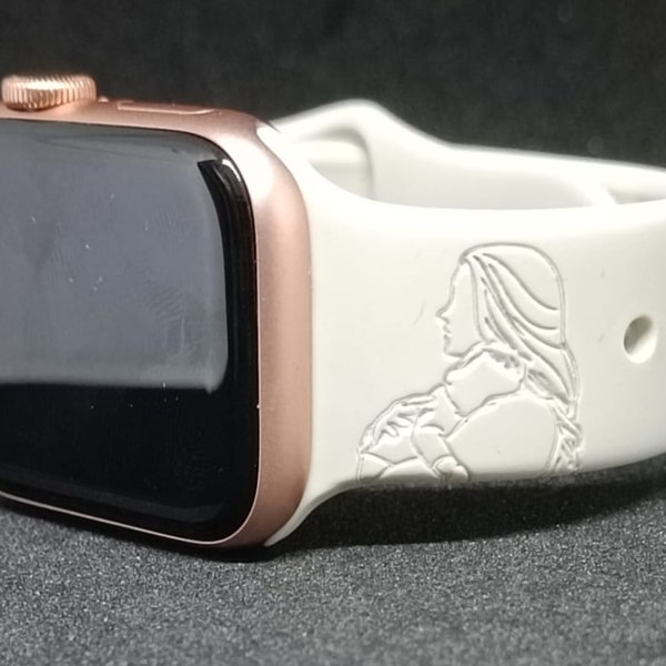 Bracelet gravé  personnalisé pour Apple Watch - Bracelet en silicone  homme & femme - iWatch Séries SE/9/8/7/6/5/4 - 38/40/41/42/44/45/49 mm