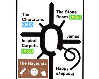 Madchester A4 Art Screen Print - Stone Roses, Charlatans, James, Happy Mondays, Inspiral Carpets, Hacienda