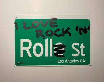I Love Rock ‘n’ Roll Street Sign – Joan Jett, Los Angeles - Metal Tin Sign Street Art Graffiti Fun Gift for Musician, Music Fan