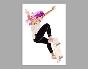 Skateboard Print - Dynamic Colourful A4 Skate Print of Nick Cross Original Art - The Skateboard Series Number 5
