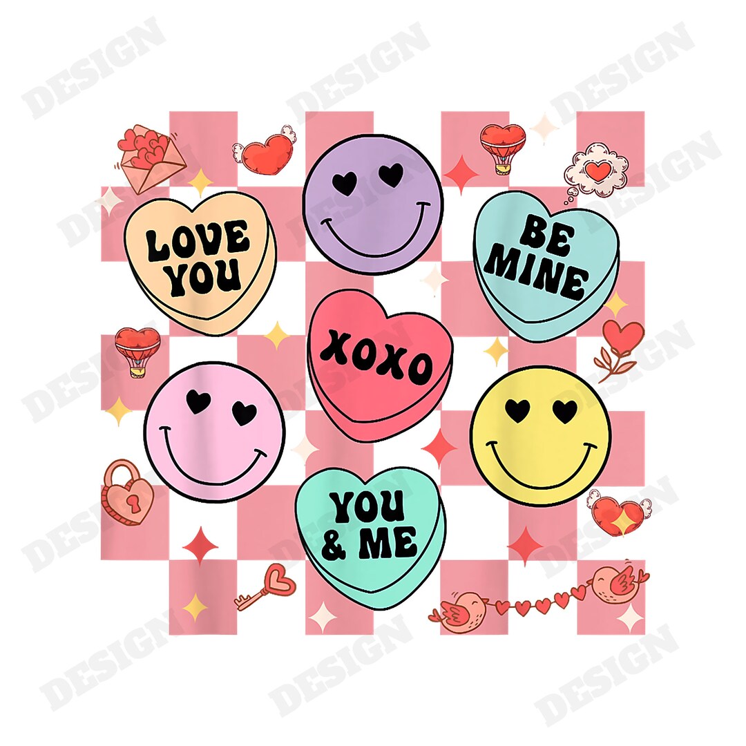 Valentines Conversation Hearts PNG, Valentines Groovy Retro Png ...
