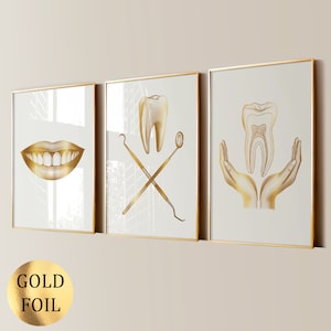 3 Arte dentale Arte per la cura dei denti Arte medica Arte odontoiatrica Regalo dentista unico Arte in lamina d'oro Decorazione da parete per clinica dentale Regalo per igienista dentale