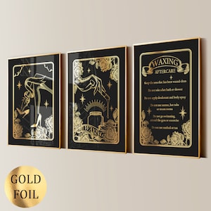3 Wax Treatment Art, Hair Removal Art, Beauty Treatment, Sugaring Poster, Waxing Salon Decor, Body Waxing, Med SPA Poster, Gold Foil Print