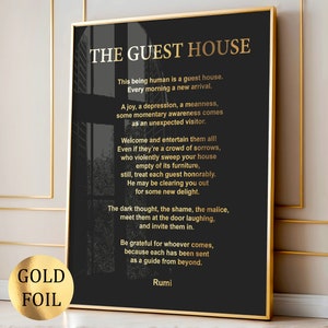 The Guest House by Rumi Poem Art Inspiring Poetry Literature Poster Inspirational Quote Wall Art Motivational Saying Modern Wall Art