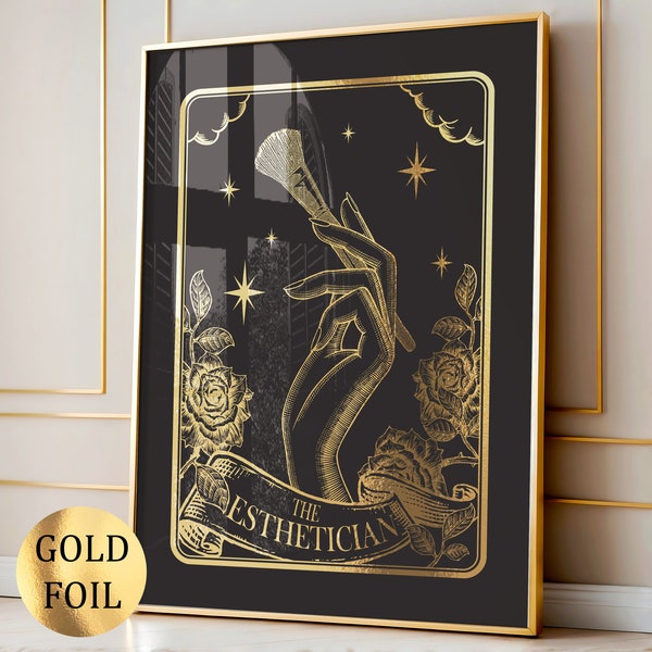 Arte estético, decoración de salón de belleza, arte para el cuidado de la piel, carta del tarot, impresión en lámina dorada, regalo para esteticista, regalo para dermatólogo, regalo para dermatólogo, arte para spa médico.
