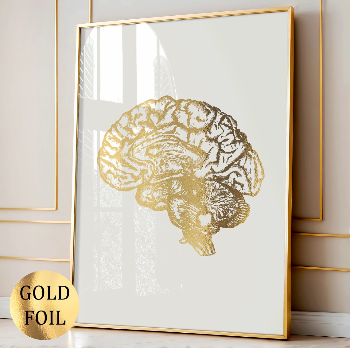 3 Gold Brain Anatomy Art, Neuron Art, Neurology Art, Medical Art ...